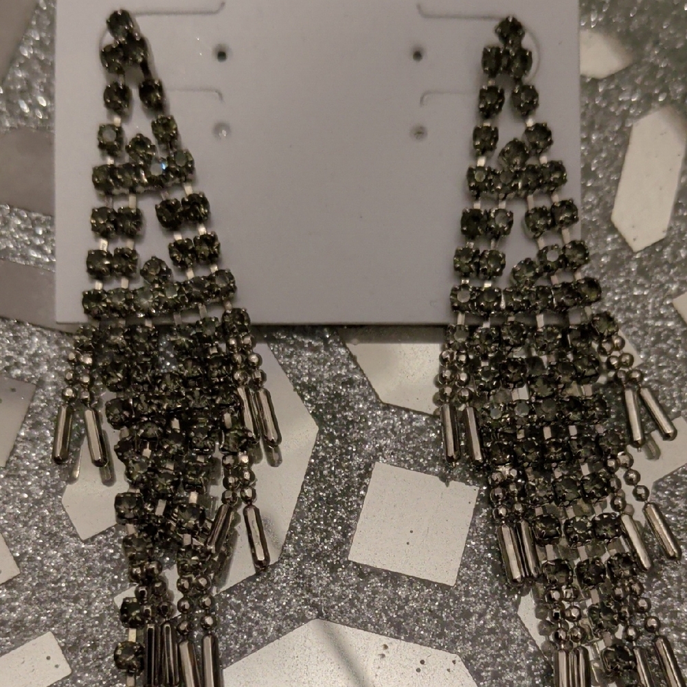 White House Black Market Sparkling Silver Chandelier Earrings - Picture 3 of 3